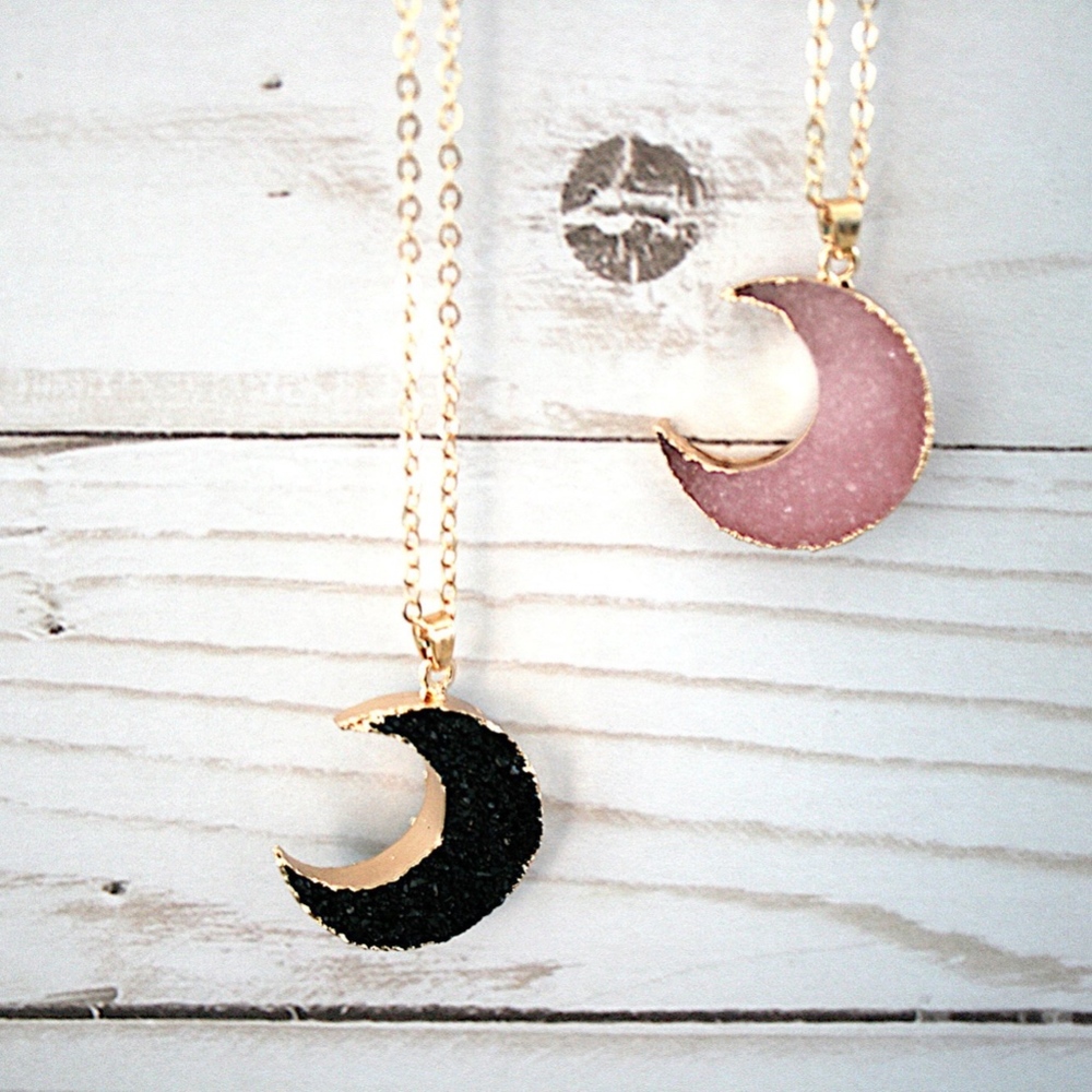 'Silent Tones' Crescent Moon Resin Gold Necklace - Picture 6 of 7
